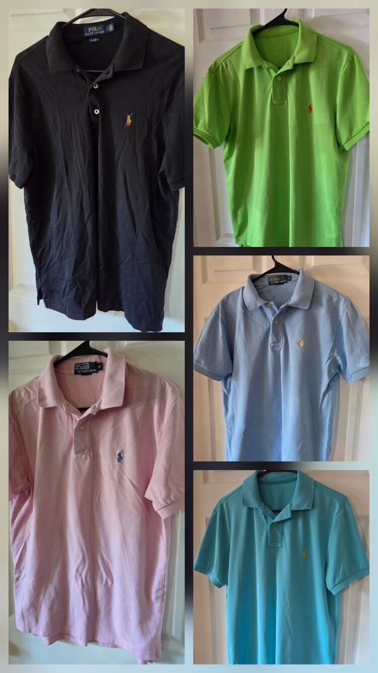 Lot 5 Polo Ralph Lauren Medium Collar Shirt Big Pony Green Blue Black